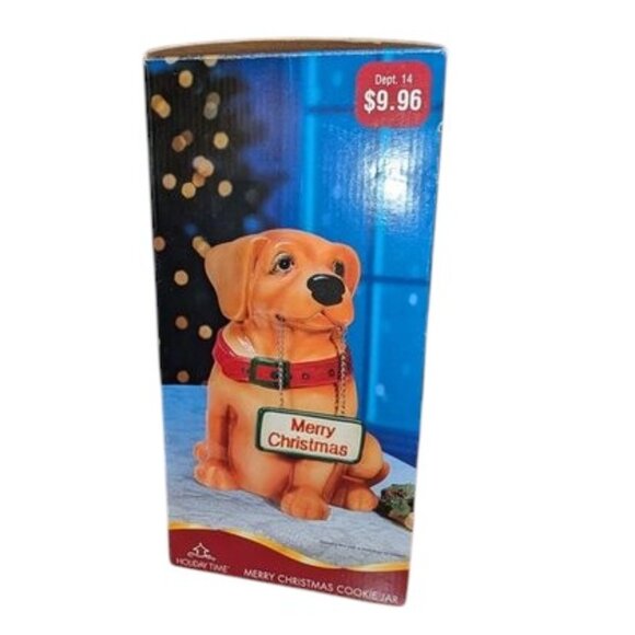 NEW Holiday Time Vintage Dog Sign Lab Labrador  Merry Christmas Cookie Jar - Picture 11 of 13